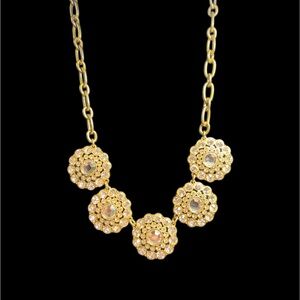 J Crew Statement Necklace Gold Tone With Clear Stone Flowers* Read